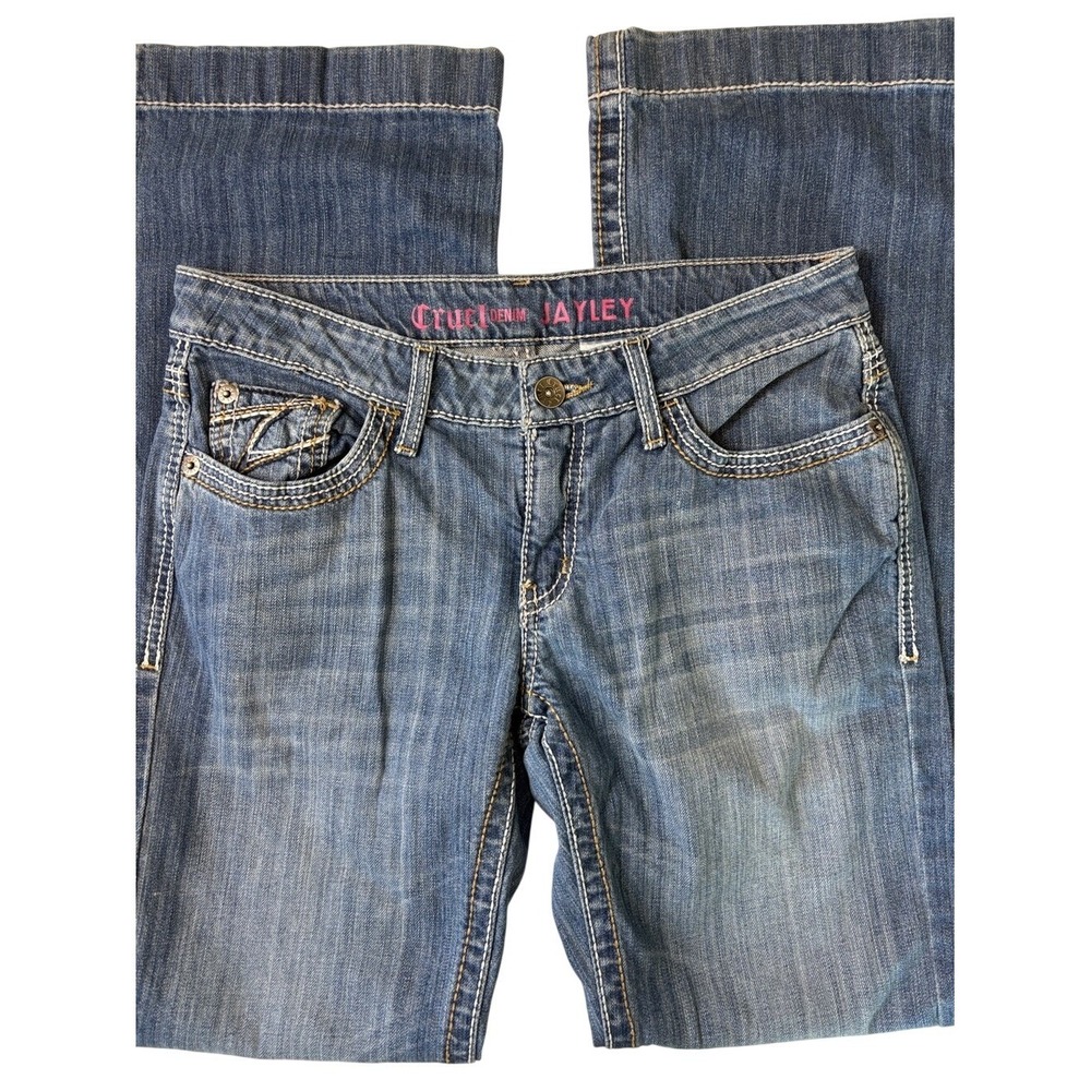 Cruel Denim Jayley Bootcut Jeans Blue 28/5 Long Embroidered Mid Rise Consign